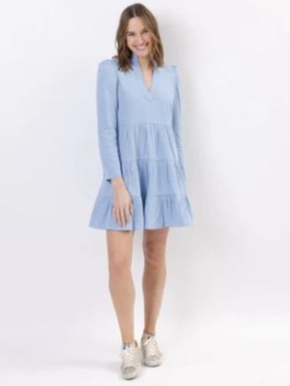 NWT Sail To Sable Womens Long Sleeve Tunic Dress Light Blue Chambray, Size XS
